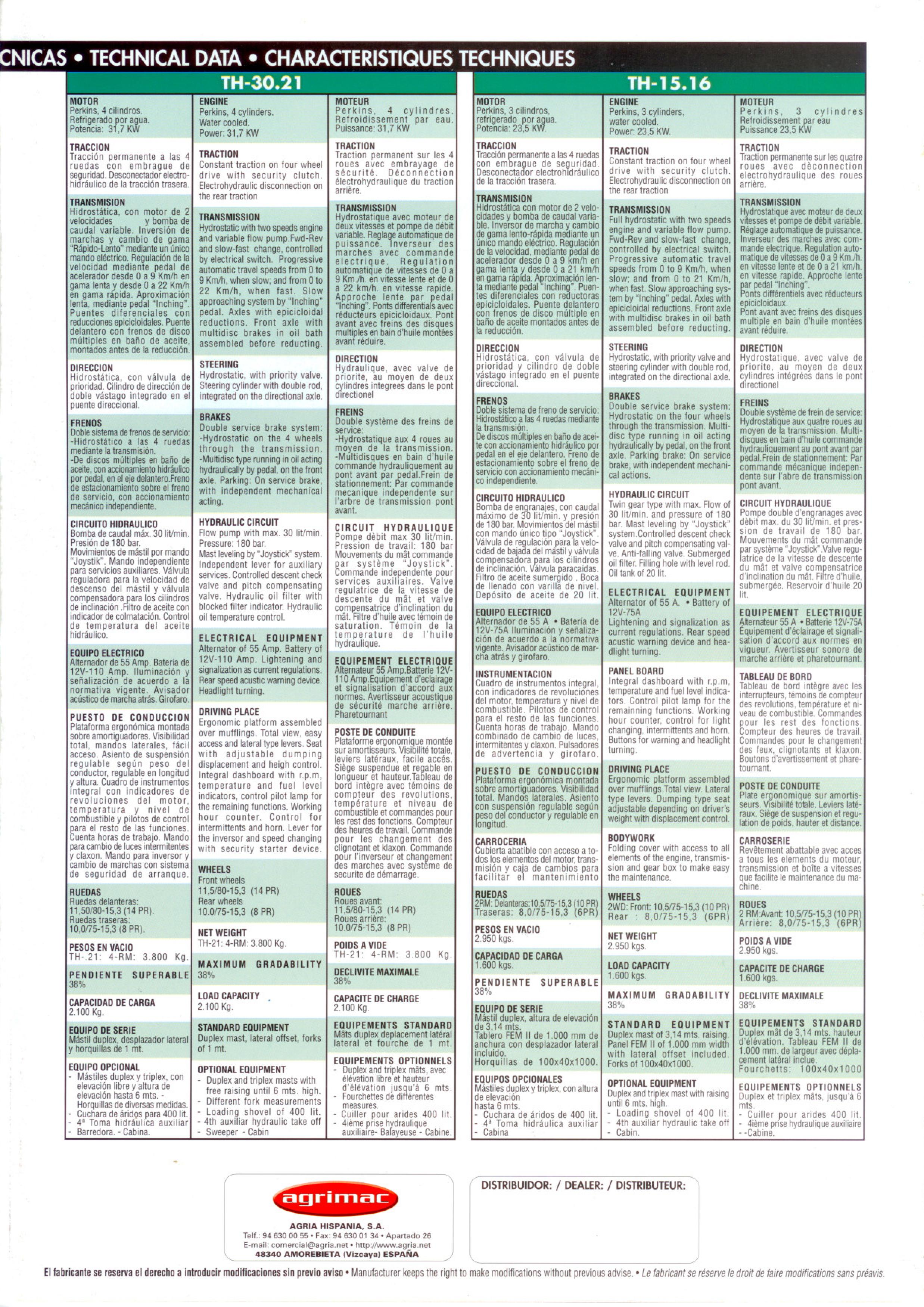 Catálogo Agria TH15.16 - TH 30.30 Pag 5